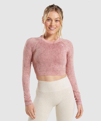 Przycięte Topy Damskie Gymshark Adapt Fleck Seamless Long Sleeve Różowe | PL 2679VRW